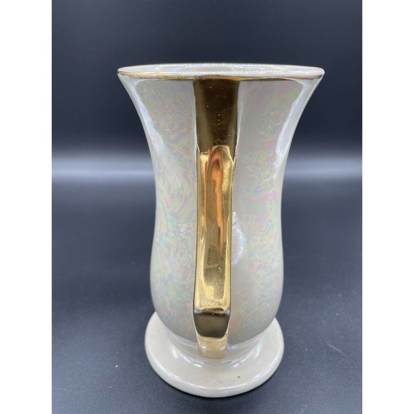 Vintage Iridescent Pearlescent Gold Lusterware Vase Hand Decorated 22KT 7” - Picture 8 of 11